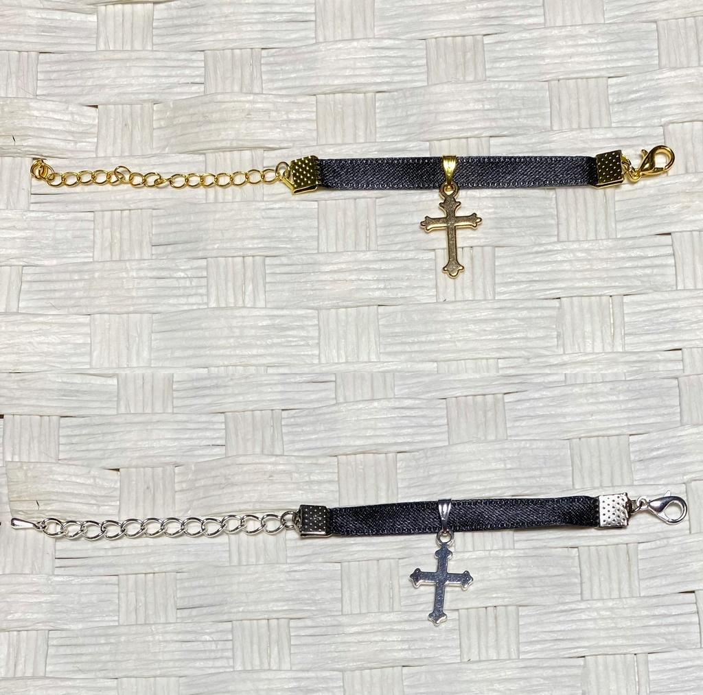 ドール用チョーカー/十字架(ゴールド・シルバー)