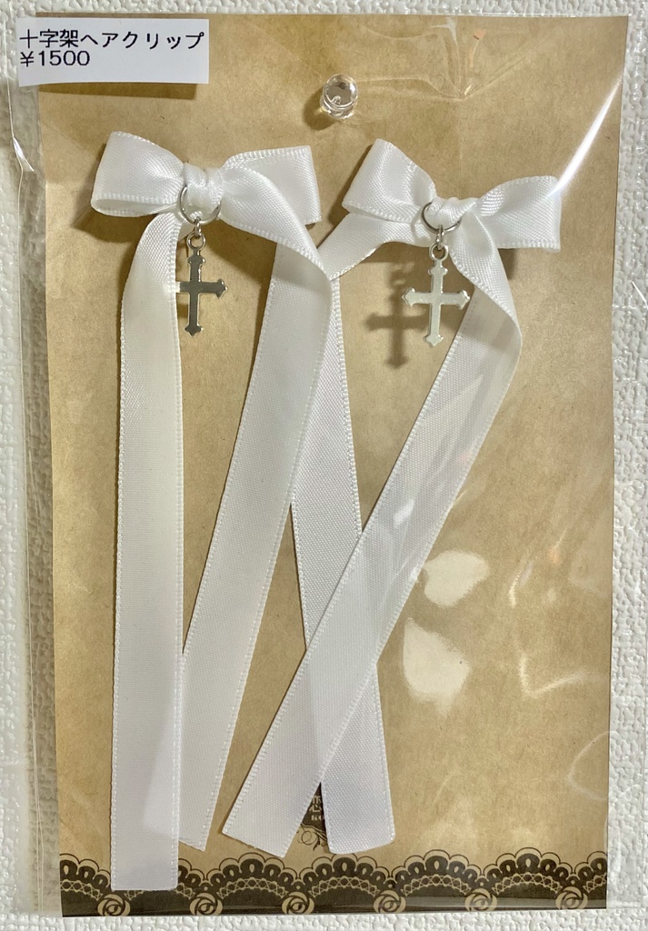 十字架リボンヘアクリップ2個セット(1/3、1/4ドールサイズ)