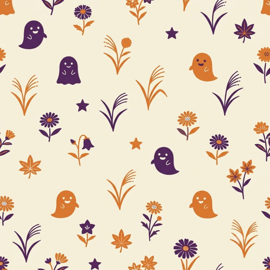 【デジタルペーパー】ハロウィン×秋の植物 シームレスパターン10枚セット|PNG・2000×2000px|商用利用可