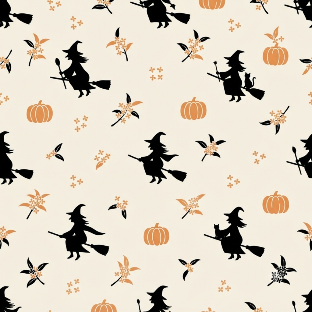 【デジタルペーパー】秋の植物×ハロウィン 和モダン シームレスパターン10枚セット|PNG・2000×2000px|商用利用可