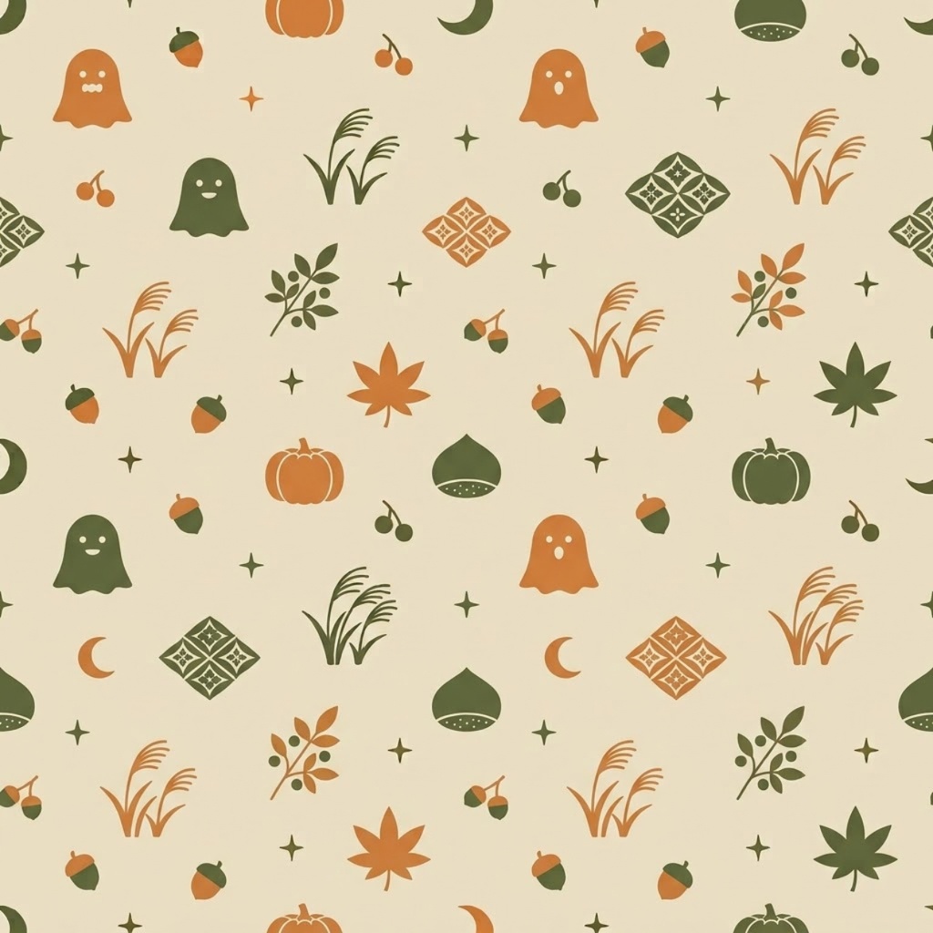 【デジタルペーパー】ハロウィン×和モダン 日本の秋 シームレスパターン10枚セット|PNG・2000×2000px
