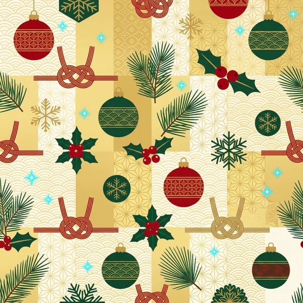 【デジタルペーパー】クリスマス×和モダン 日本の冬 シームレスパターン10枚セット|PNG・2000×2000px