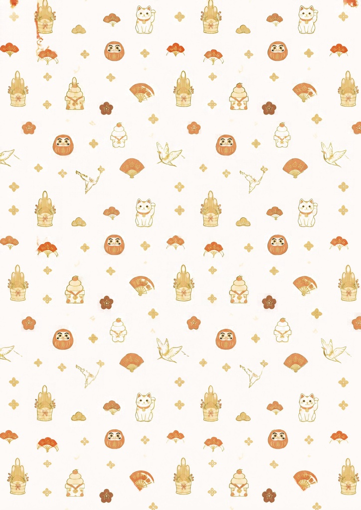 【デジタルペーパー】お正月の和モダン縁起物 シームレスパターン5枚セット|A4・高解像度PNG