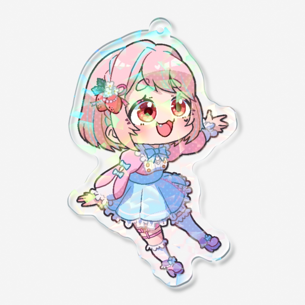 ホログラムアクリルキーホルダー【甘果いちご&ウシャモン】