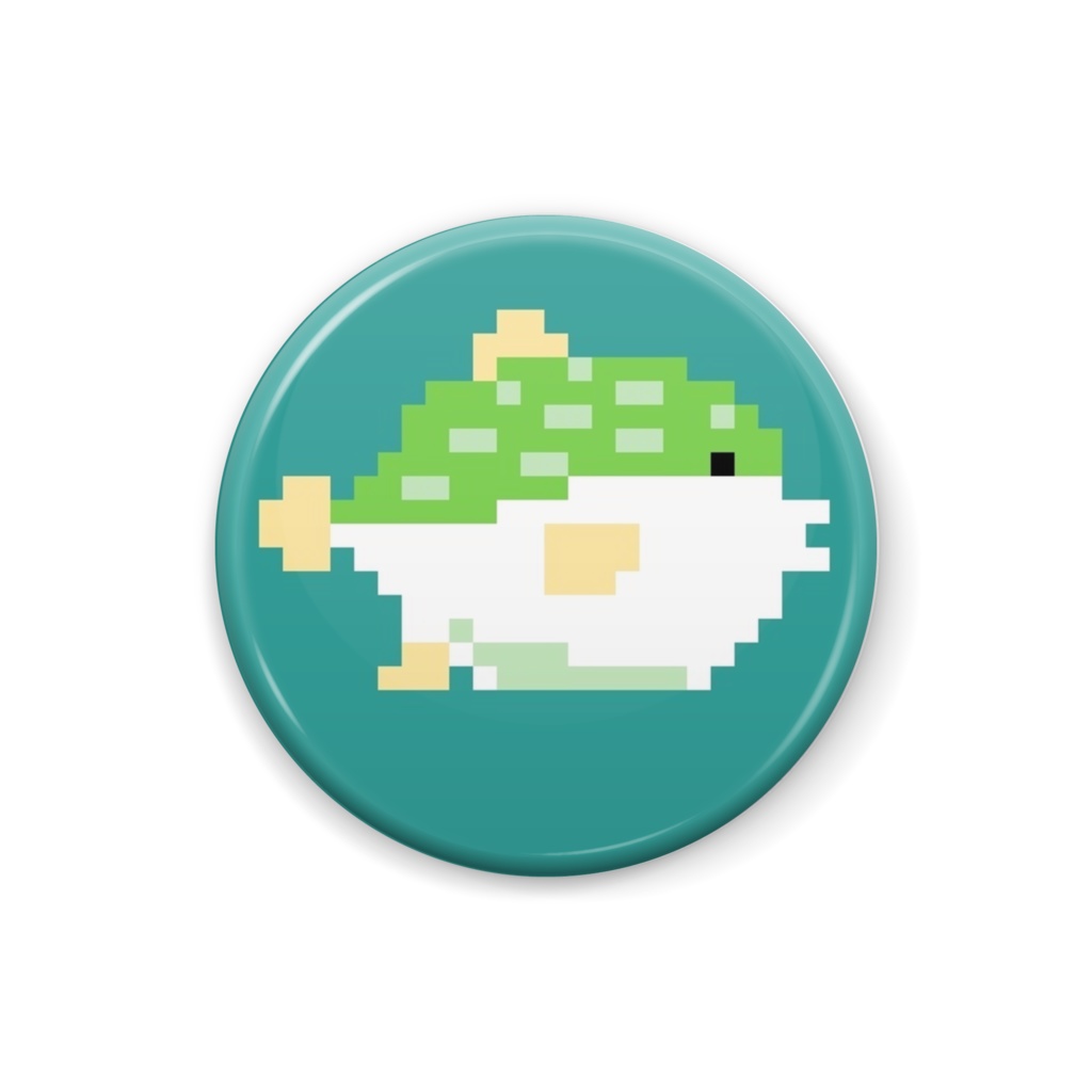 カクカク フグの缶バッチ