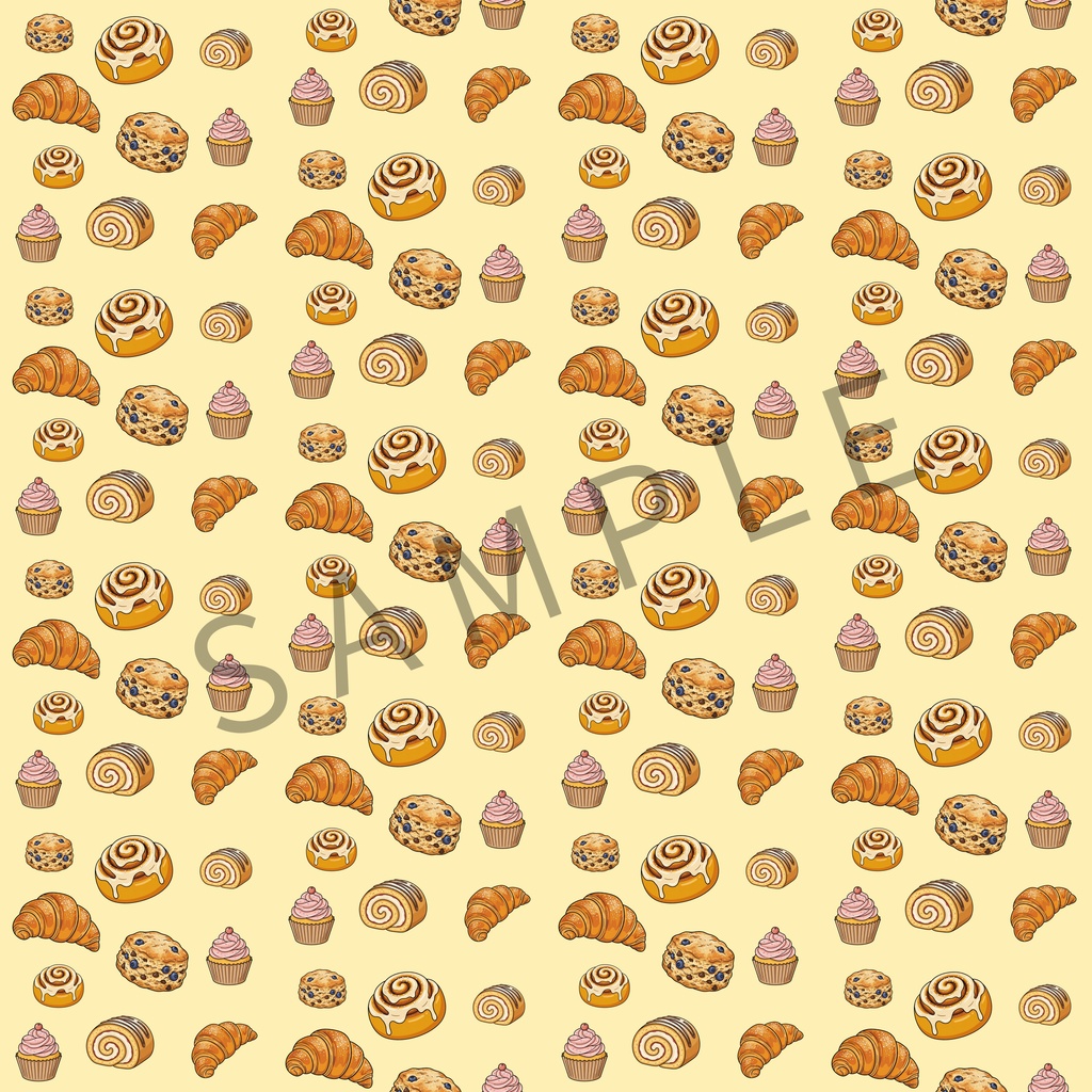 【デジタル素材】パンとスイーツのペーパー(3600×3600px)
