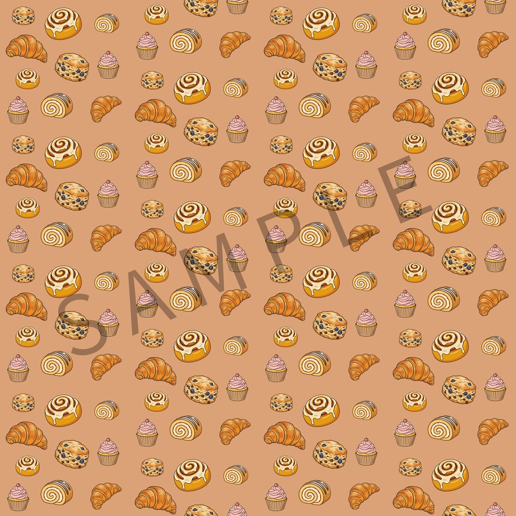 【デジタル素材】パンとスイーツのペーパー(3600×3600px)
