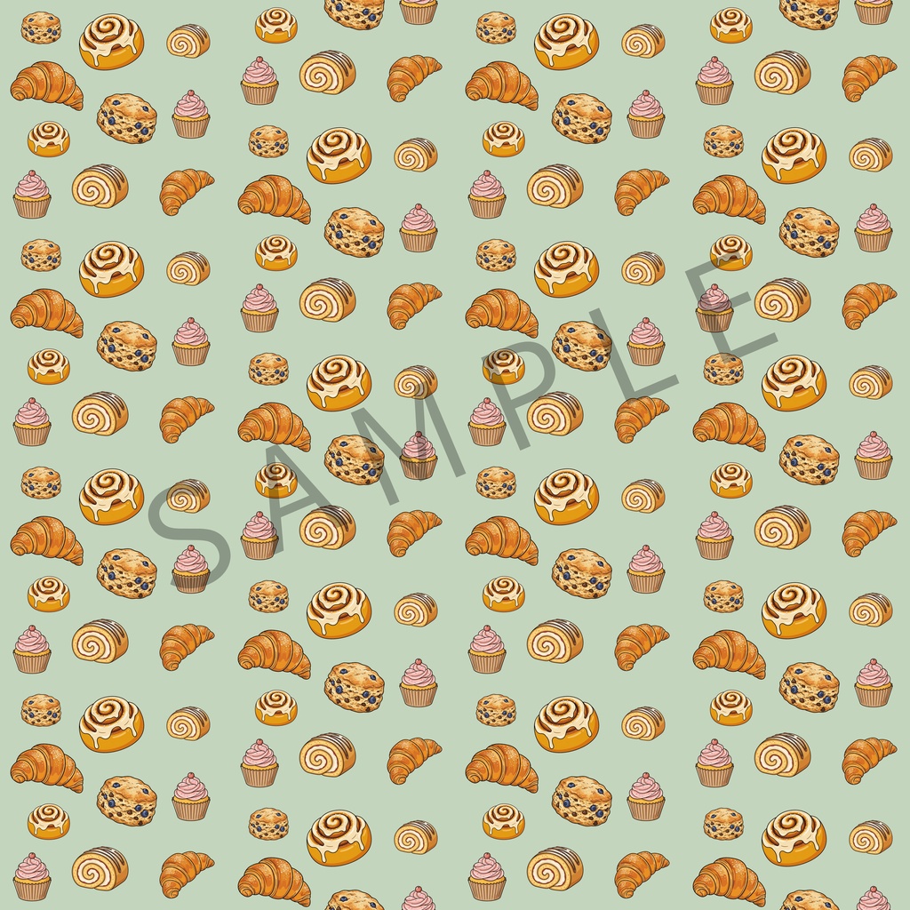 【デジタル素材】パンとスイーツのペーパー(3600×3600px)