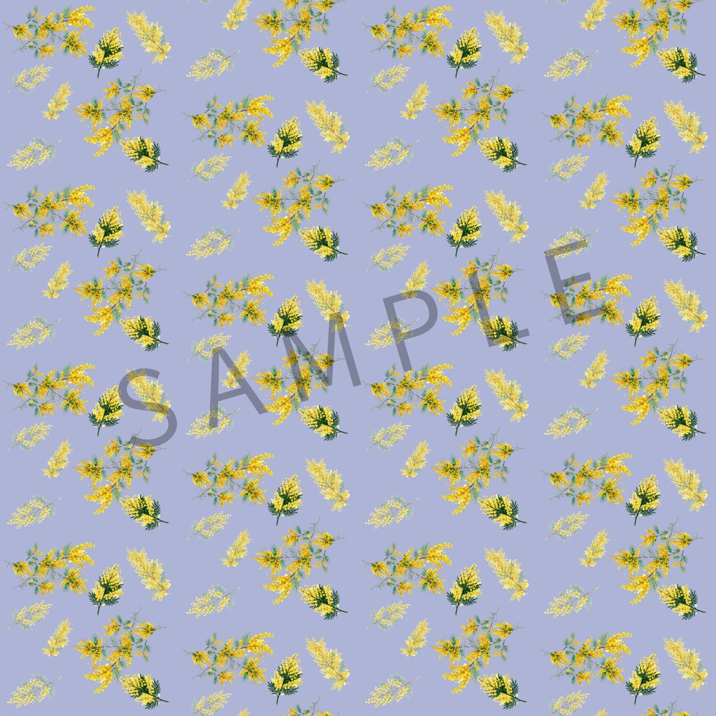 【デジタル素材】水彩画風ミモザのデジタルペーパー|くすみカラー4枚セット