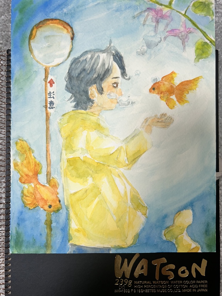 金魚と少年 F3 原画 額なし