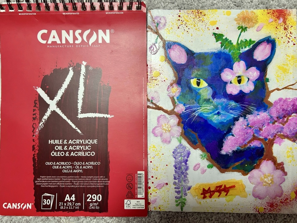 黒猫と桜 原画 A4 額なし