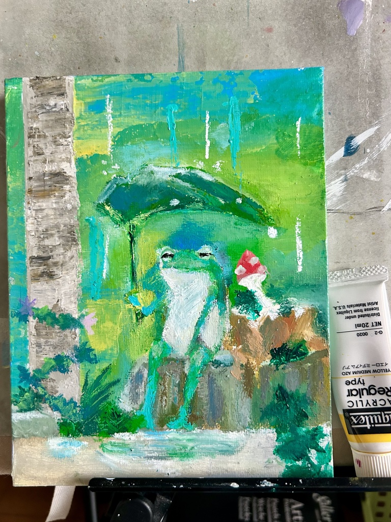 雨やどりする蛙 ミニキャンバス