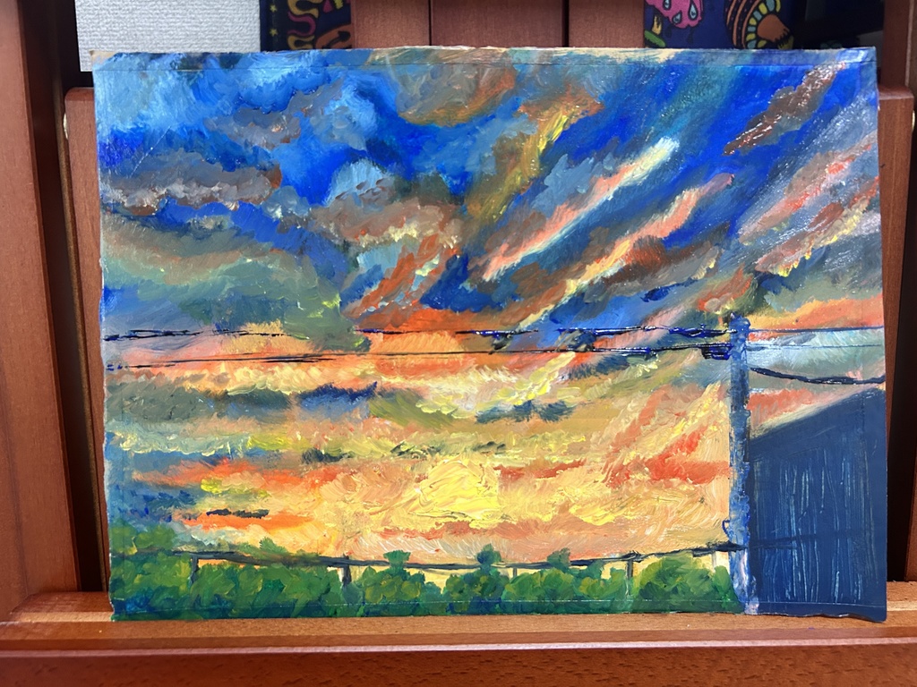 夕焼け 油絵 A4 原画