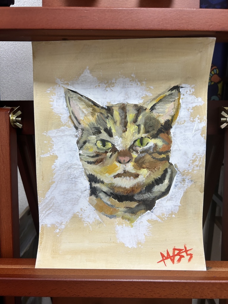 猫 油絵 A4 原画
