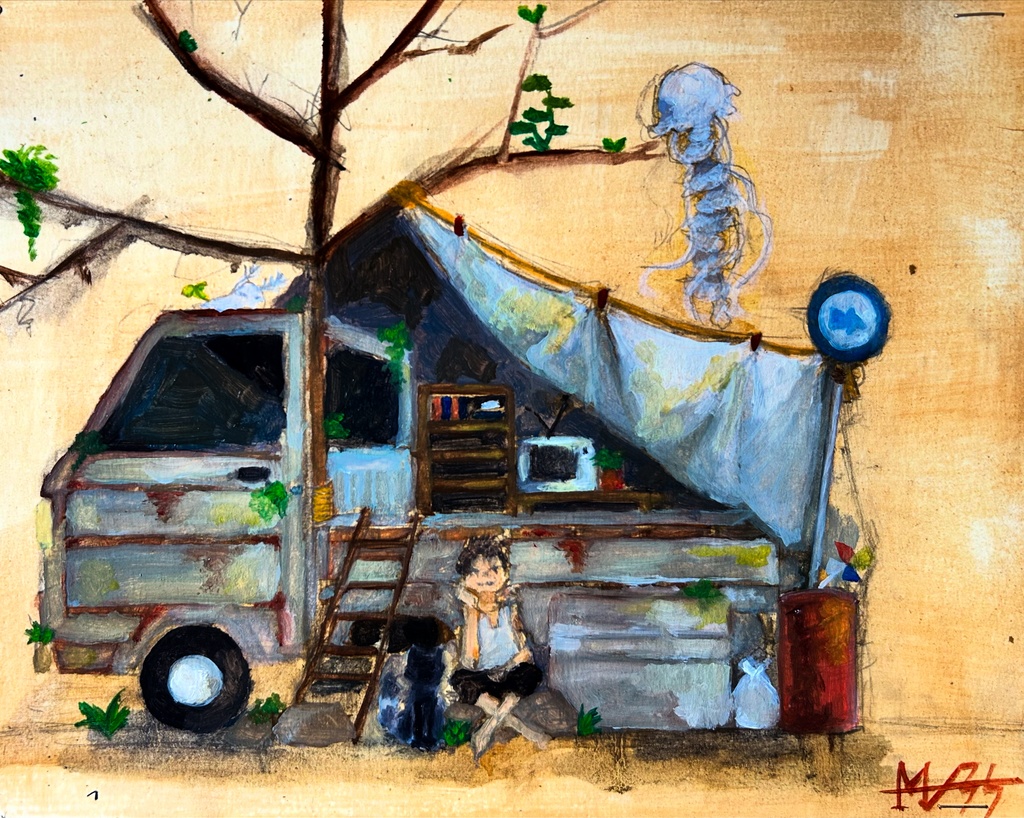 秘密基地 油絵 キャンソン紙A4 原画