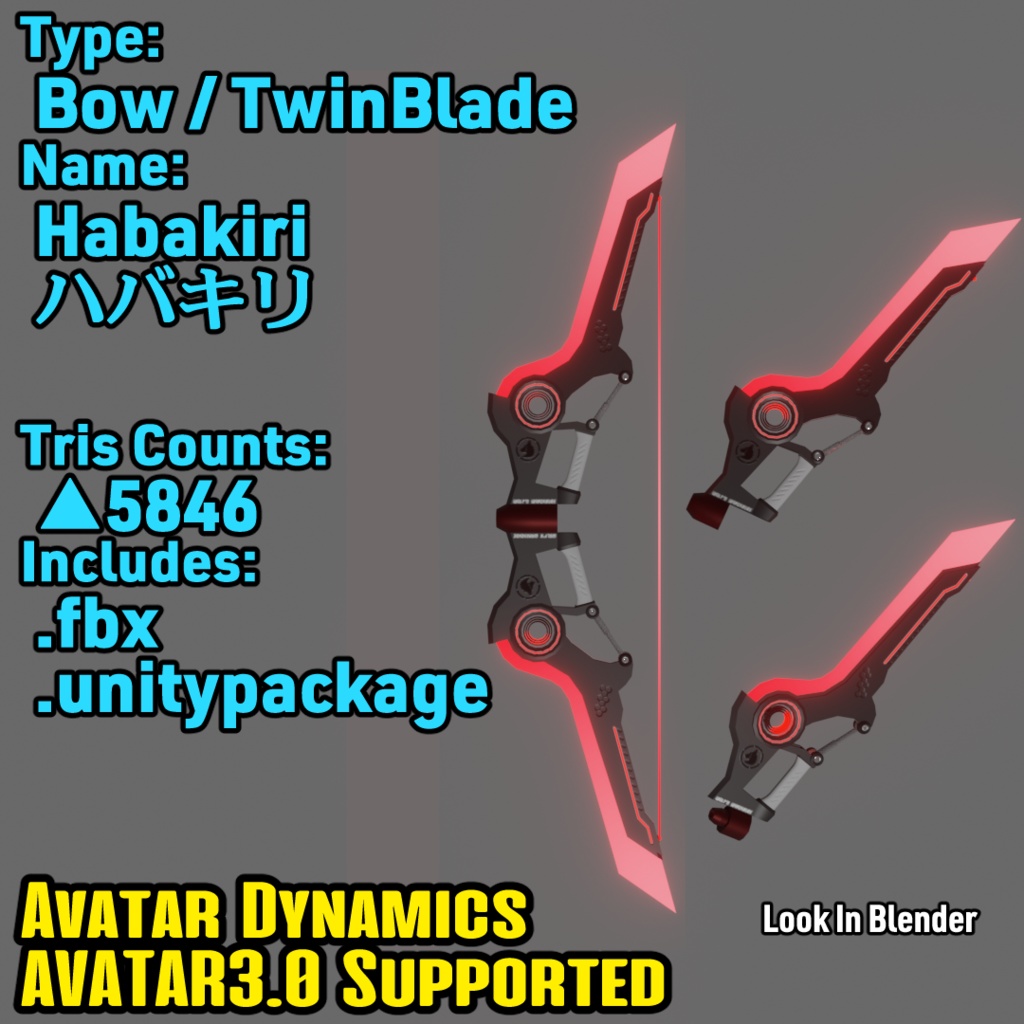 【VRChat】LongBow/Twinblade「Habakiri(ハバキリ)」【Weapon Model】
