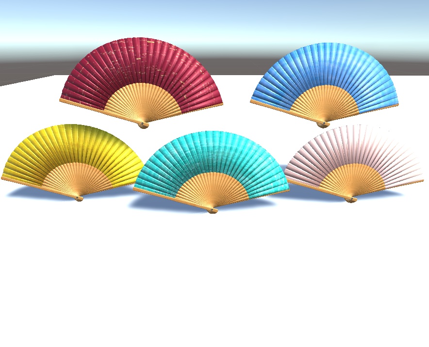 【3D素材】シンプルな5色の扇子