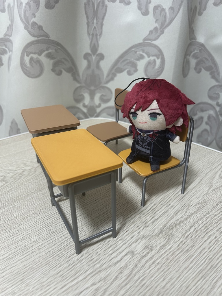 ミニチュア学校イス机セット(にじぱぺサイズ) Miniature Japanese school chair desk set (Niji puppet size)