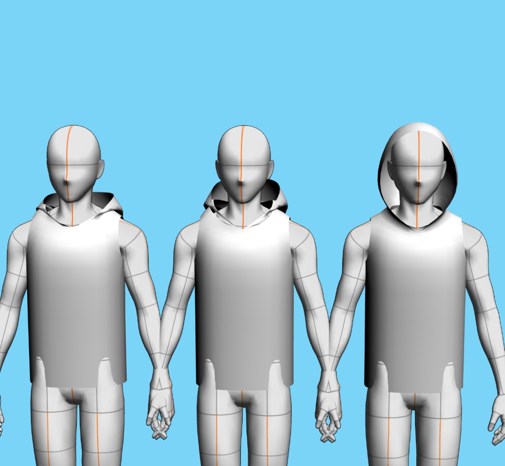 パーカー、ダウンベスト、コート 襟のアタリセット 3D素材