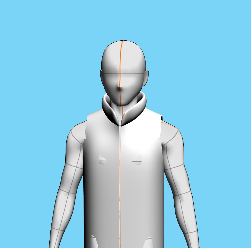 パーカー、ダウンベスト、コート 襟のアタリセット 3D素材