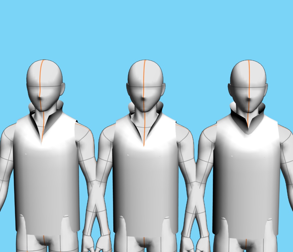 パーカー、ダウンベスト、コート 襟のアタリセット 3D素材