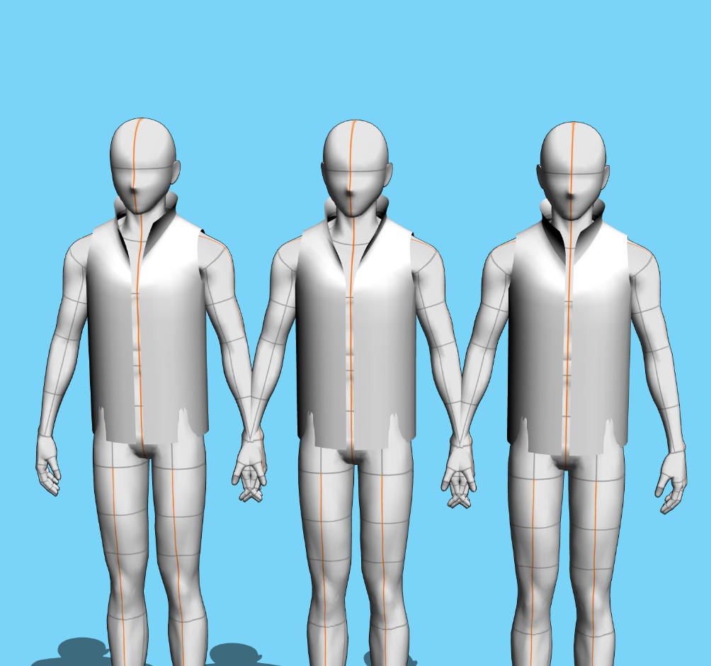 パーカー、ダウンベスト、コート 襟のアタリセット 3D素材