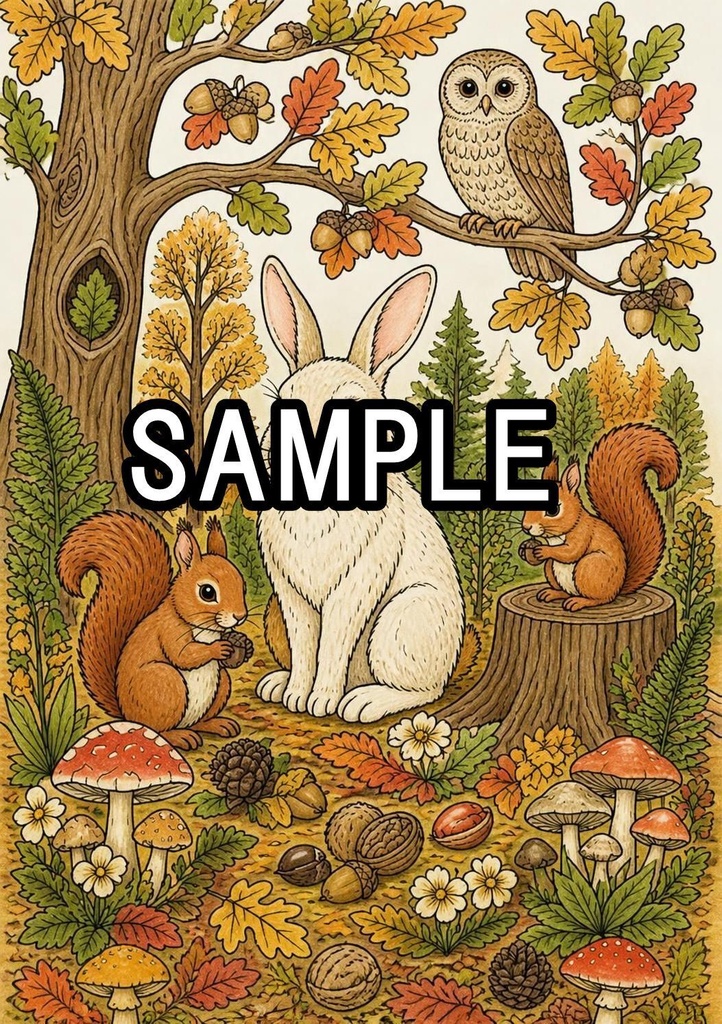 森の動物たち　大人のぬりえ