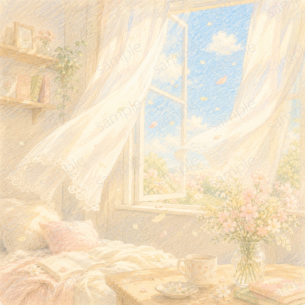 ふんわりやさしい素材イラスト|風にほどけるひととき(商用利用OK)