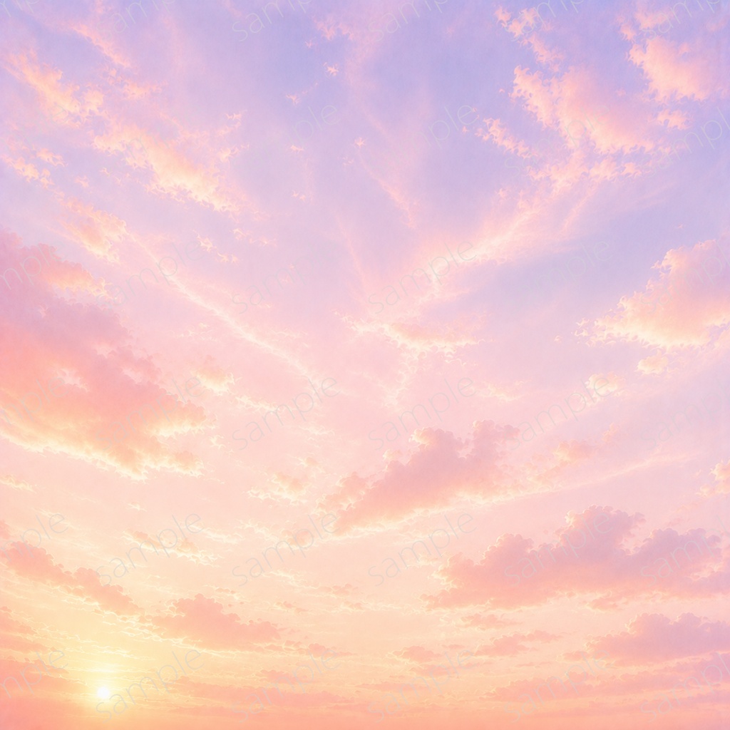 ふんわりやさしい素材イラスト|ぬくもりの夕焼け空(商用利用OK)