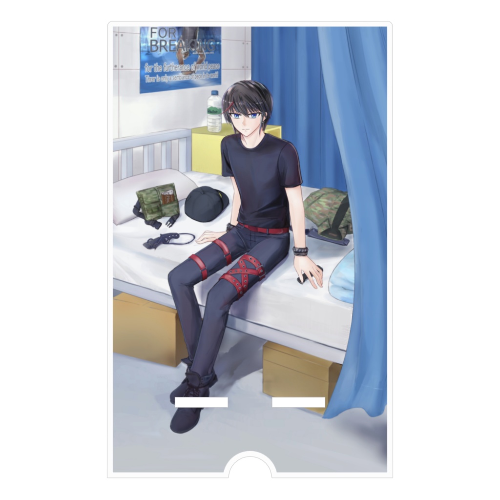 アクリルスマホスタンド ベッドの上の速水