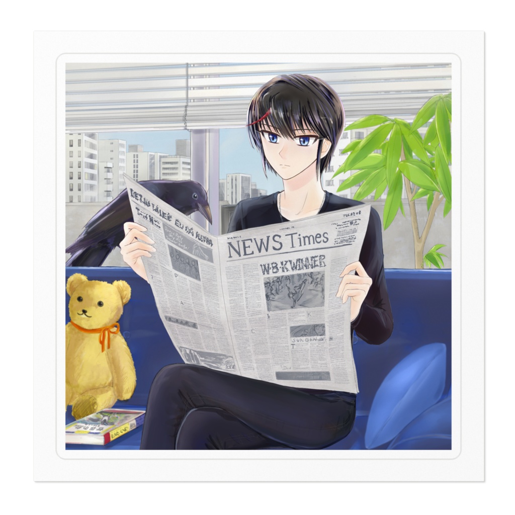 ステッカー カラスと新聞と速水