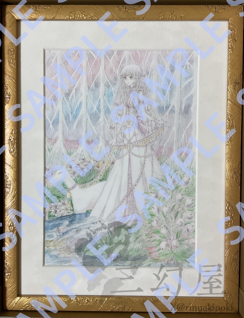 【額装原価】水彩イラスト　ヤギと散歩