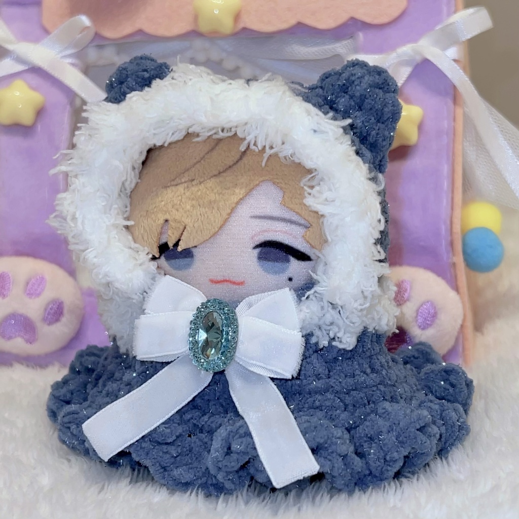 【クマ耳♡フリルファーポンチョ】ぬい服 10cm にじぱぺっと フリル リボン Crochet