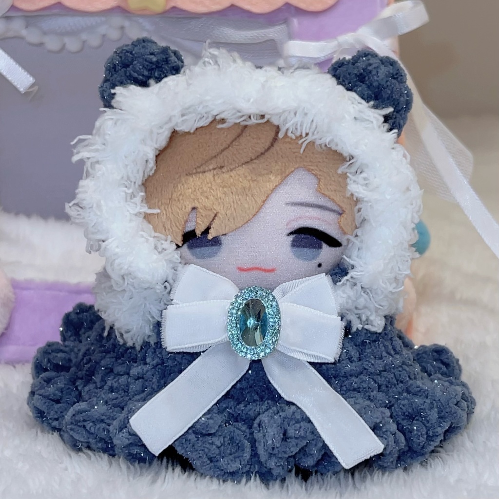 【クマ耳♡フリルファーポンチョ】ぬい服 10cm にじぱぺっと フリル リボン Crochet