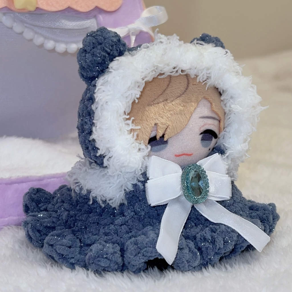 【クマ耳♡フリルファーポンチョ】ぬい服 10cm にじぱぺっと フリル リボン Crochet