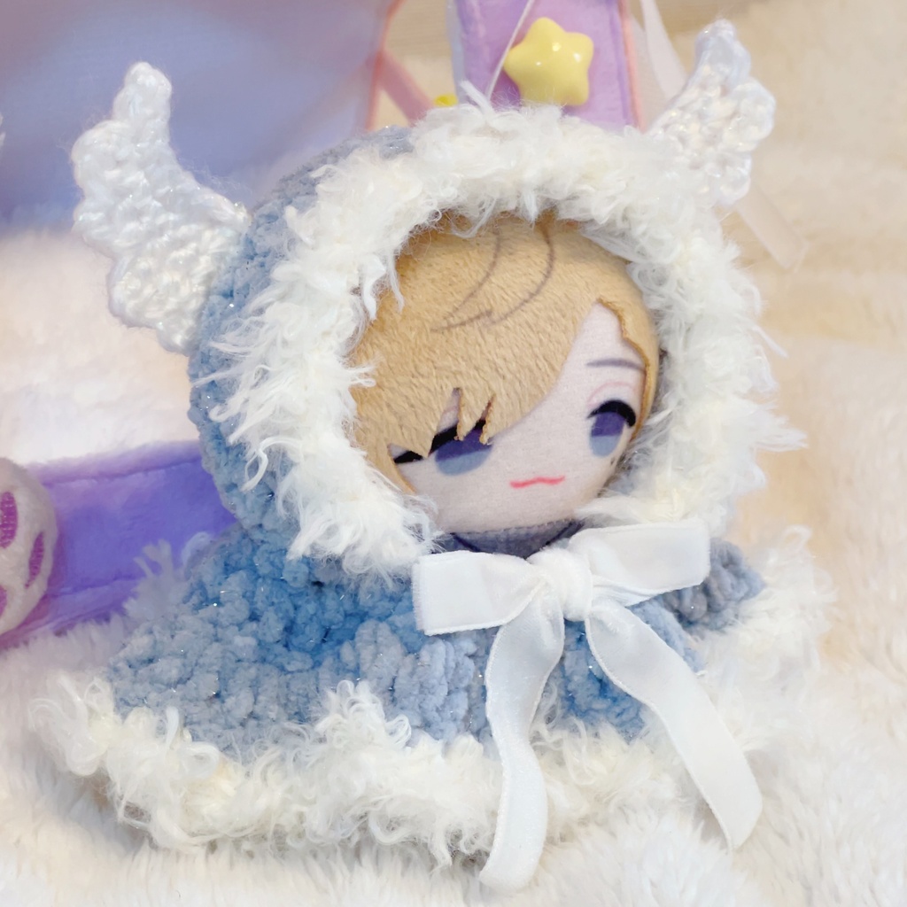 【天使໒꒱ポンチョ】ぬい服 10cm にじぱぺっと ファー リボン Crochet Outfit