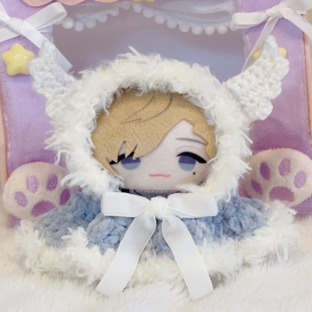 【天使໒꒱ポンチョ】ぬい服 10cm にじぱぺっと ファー リボン Crochet Outfit