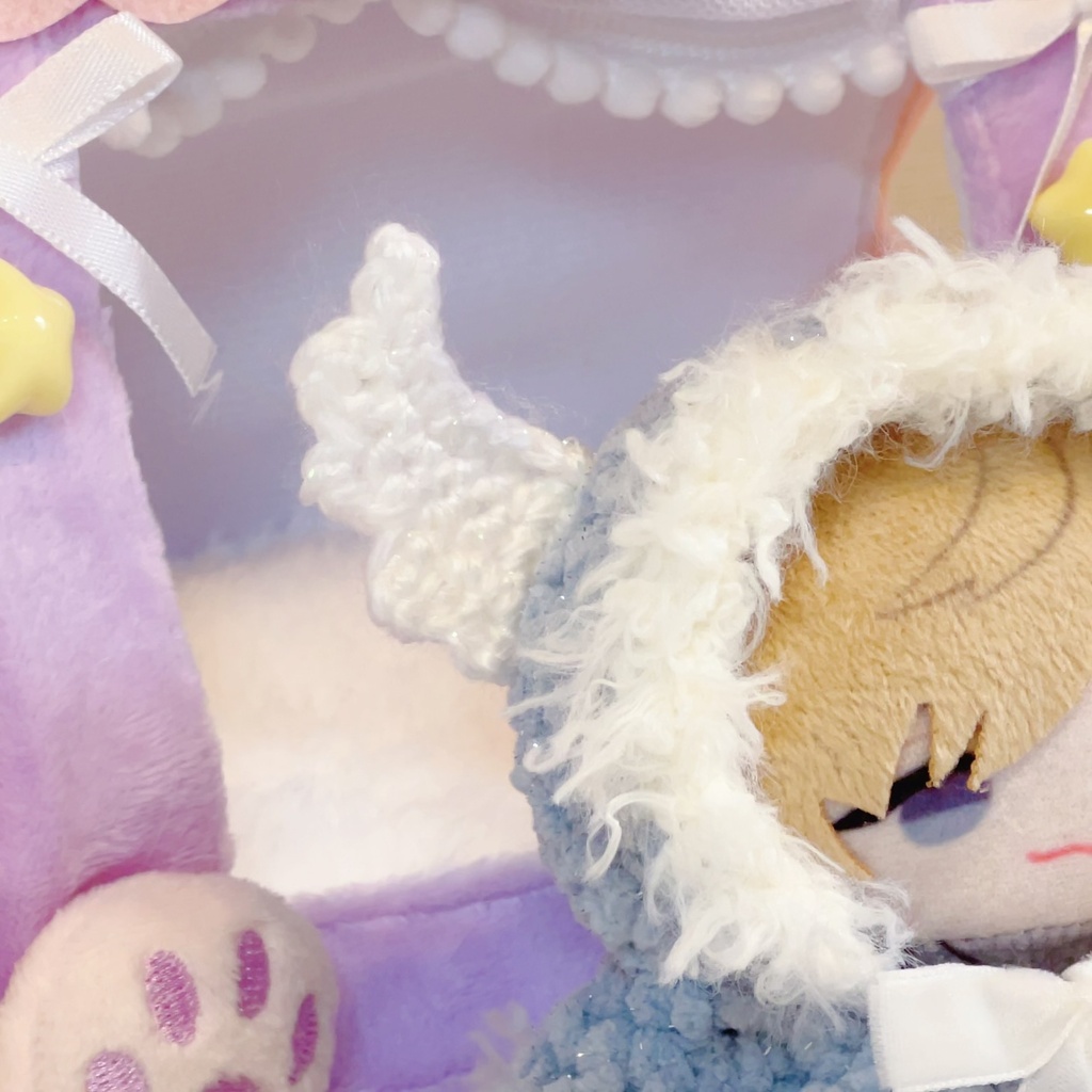 【天使໒꒱ポンチョ】ぬい服 10cm にじぱぺっと ファー リボン Crochet Outfit
