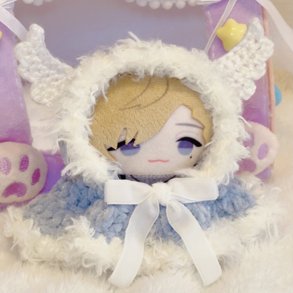【天使໒꒱ポンチョ】ぬい服 10cm にじぱぺっと ファー リボン Crochet Outfit