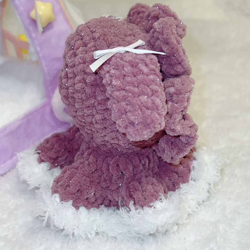 【垂れ耳うさぎ🐰フリルポンチョ】ぬい服 10cm にじぱぺっと Crochet ファー ビジュー リボン フード ピンク 白 うさ耳