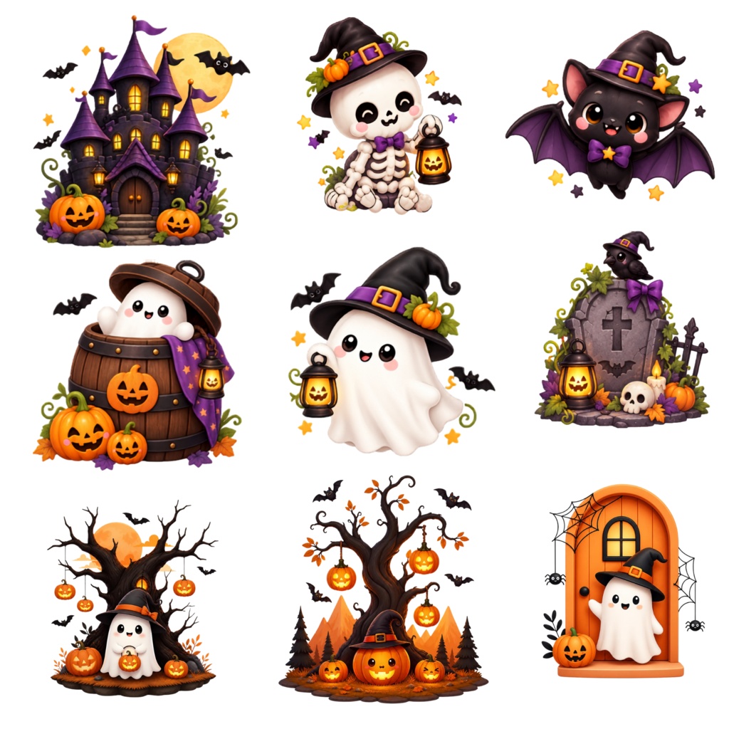 ハロウィンデジタルステッカー180枚/PNG透過・デジタル手帳素材まとめセット