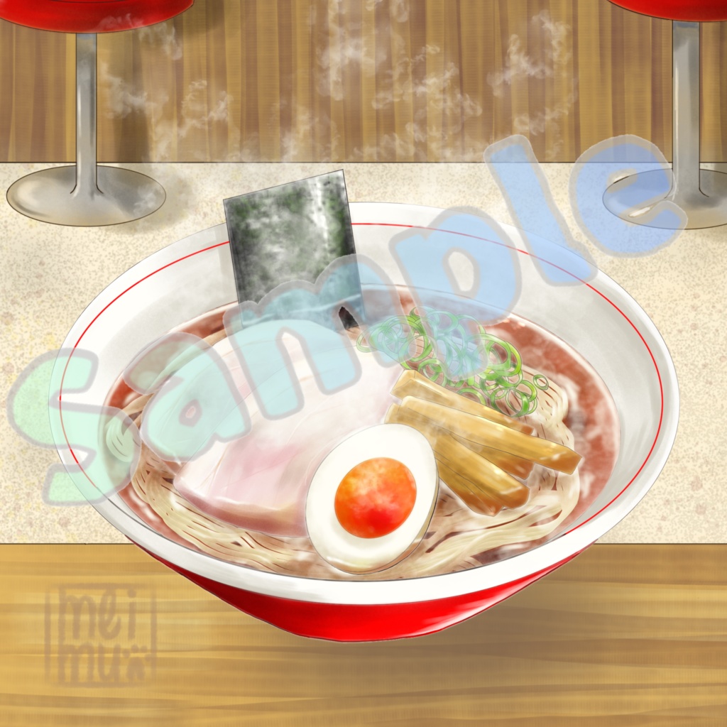 「湯気まで美味しい」至高の醤油ラーメンイラスト4種セット（背景透過・店内背景付）
