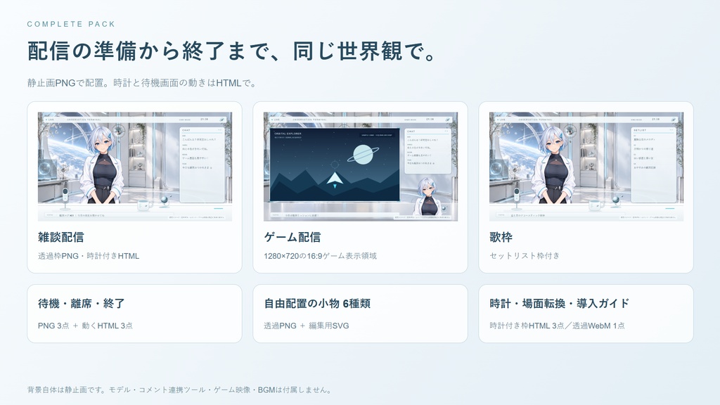 【無料お試しあり】白い研究室・観測端末|VTuber配信素材セット|小物6種・雑談/ゲーム/歌枠