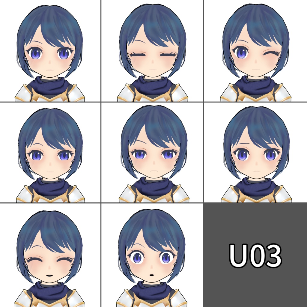 デフォルメキャラモデル「U03」(VRM, FBX)