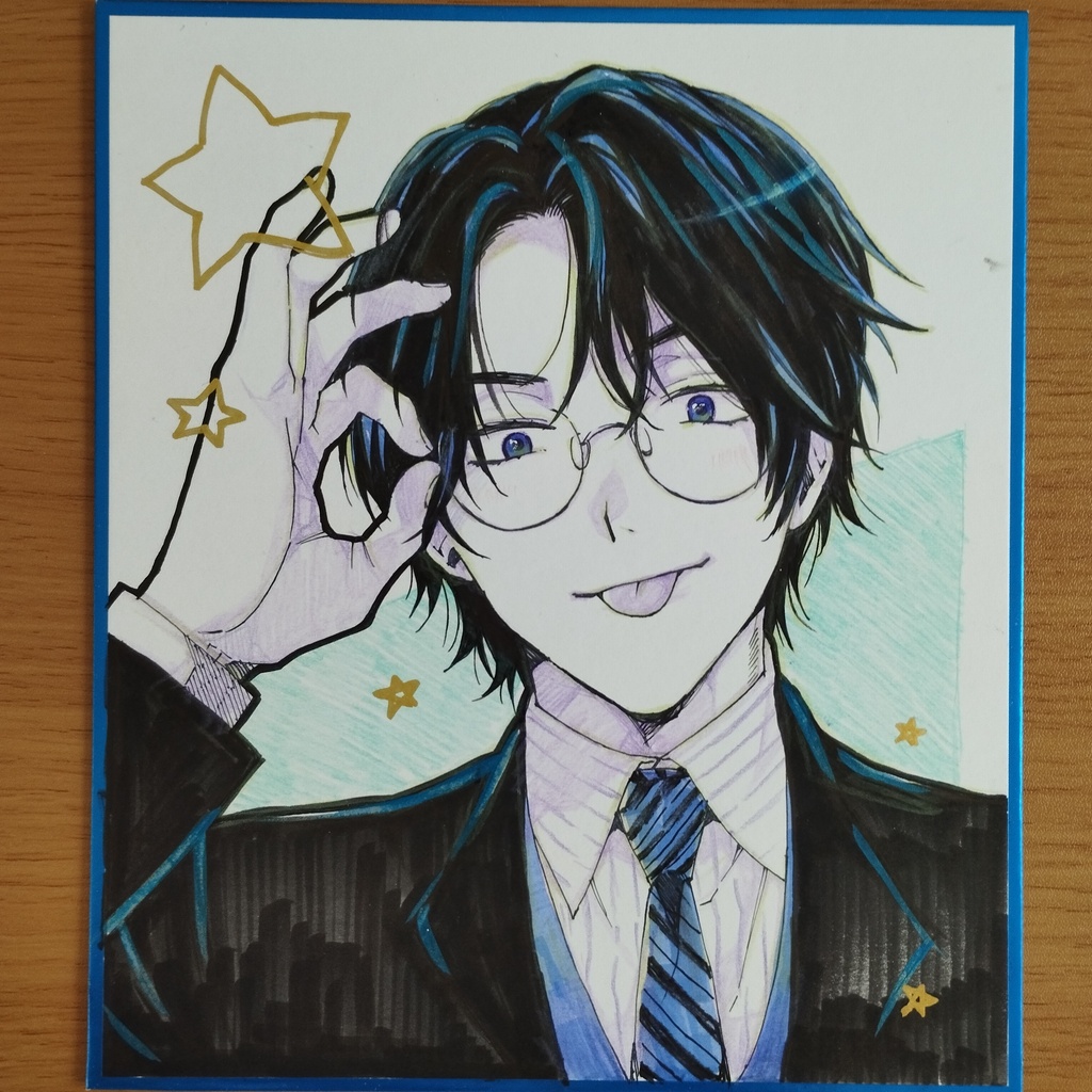 オリジナル眼鏡男子 手描き色紙
