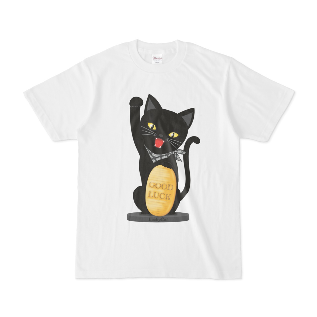 招き猫Ｔシャツ白ボディ＿000グレイ＿４size