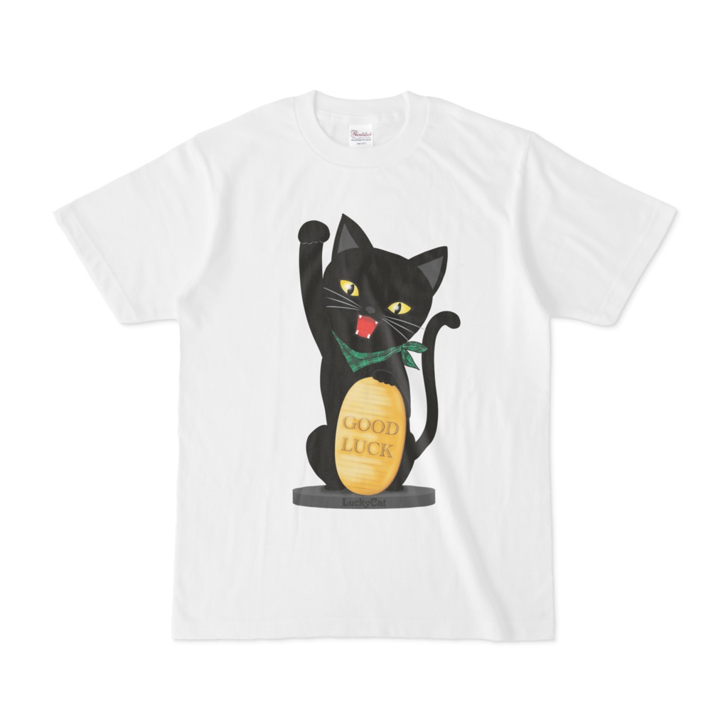招き猫Tシャツ白ボディ_003グリーン_4size