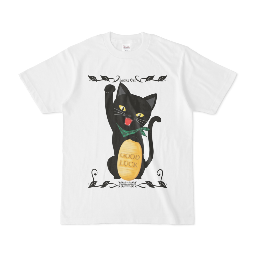 招き猫Tシャツ白ボディ-2_003グリーン_4size