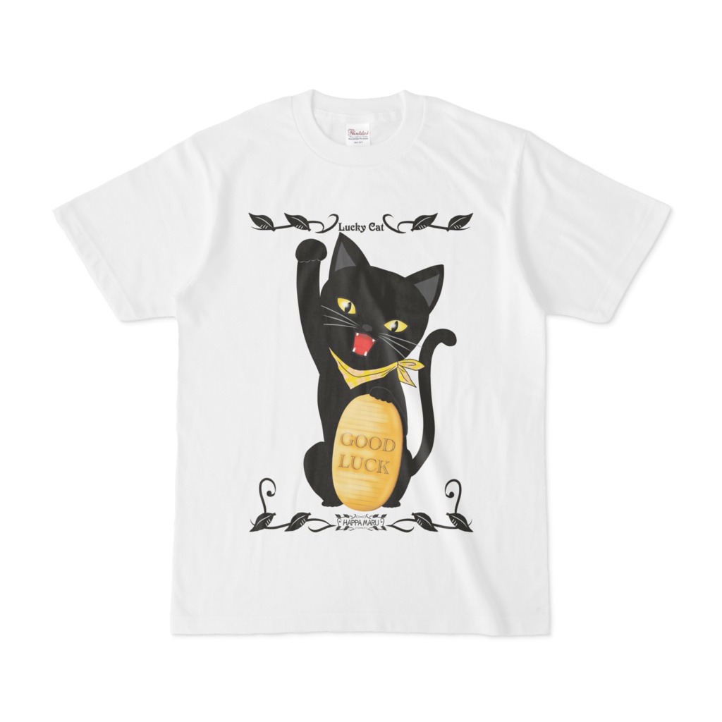 招き猫Ｔシャツ白ボディ-2＿004イエロー＿４size