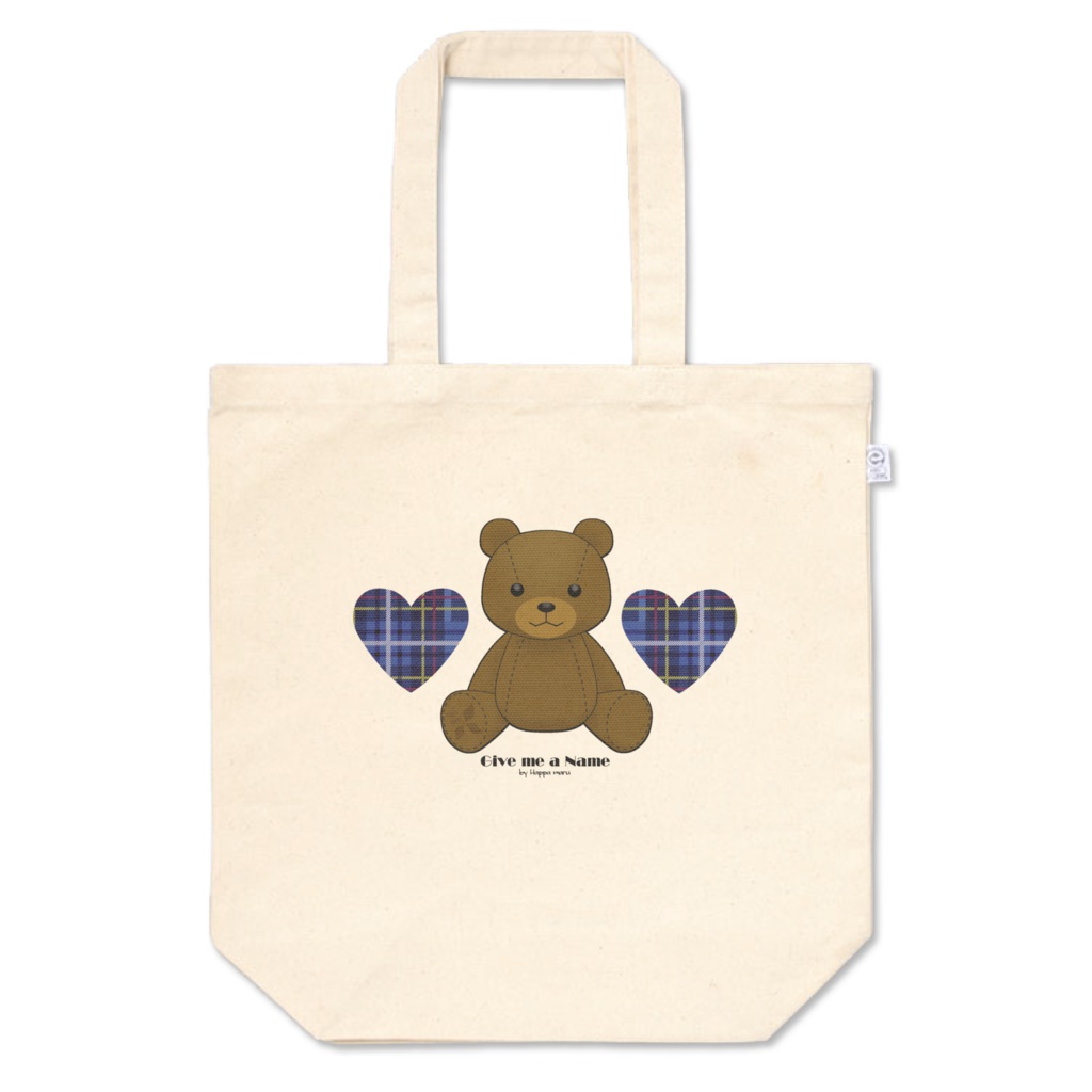 トートバックver1【くま♥タータンチェック】ハート青Mサイズ